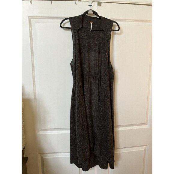 Free People Cardigan Womens Medium Black Gray Knit Sleeveless Boho Duster - Picture 2 of 7